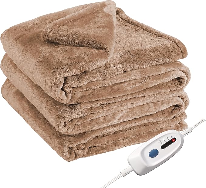 Electric Heated Blanket Full Size 72"x84",Soft Large Oversized, 4 Heating Levels & 10 Hours Auto Off, Cozy for Bed, Sofa, & Office, Machine Washable, Camel