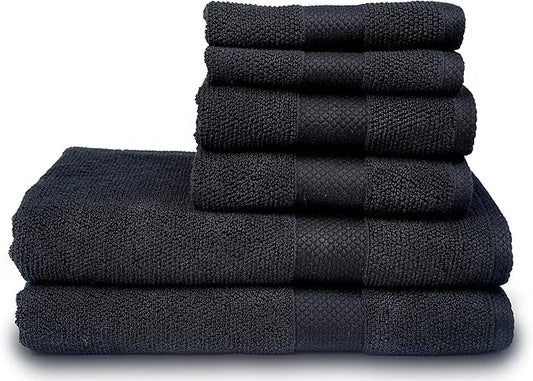 MAURA Premium Bath Towel Set 100% Cotton. 6 Piece Ultra Absorbent Quick Dry Soft Terry Bath Towels for Bathroom, Hotel and Spa Quality, Black