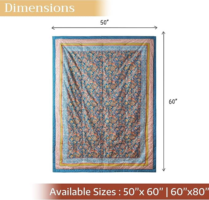 Maison d' Hermine Throw Blanket for Couch Lightweight Soft Warm Breathable Cotton Throw Blankets for Bed Girls Boys Women Men Gifts Sofa Travel Living Room Chair Bedding (50"x60", Kerala)