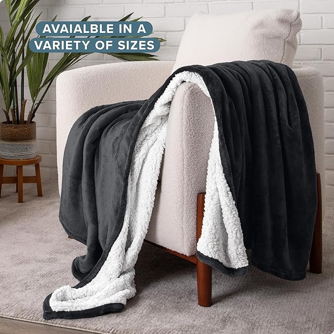 Bare Home Sherpa Fleece Blanket - King Size - Blanket for Bed, Sofa, and Couch - Warm & Lightweight - Fluffy & Soft - Reversible (King, Black)