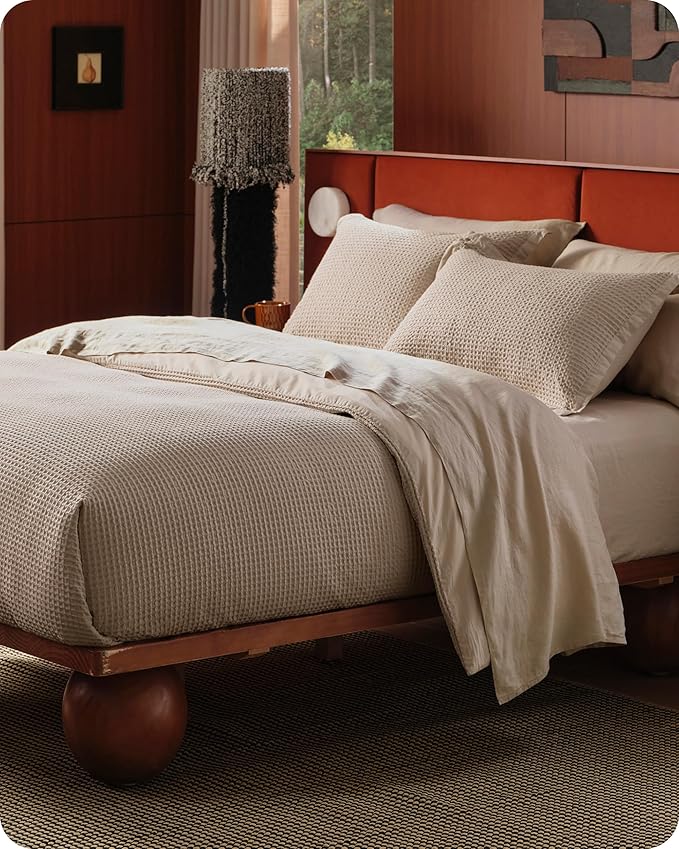 Bedsure Cotton Duvet Cover Set - 100% Cotton Waffle Weave Khaki Duvet Cover California King Size, GentleSoft™ and Breathable Cal King Tan Bedding Set for All Season, 3 Pieces, 104"x98"