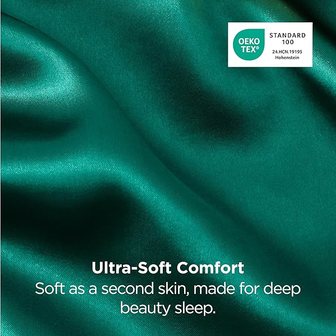 Bedsure Satin Pillowcase 2 Pack Similar to Silk Pillow Cases Standard Size, Green Christmas Pillow Case with Envelope Closure, Decor Gifts for Women Men, Dark Green, 20x26 Inches, 2pcs