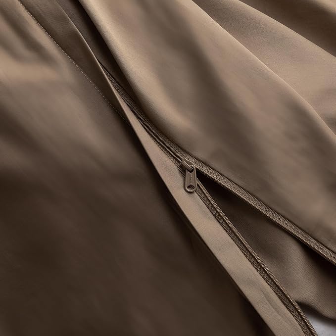 MooMee Duvet Cover Set 100% Extra Long Staple Cotton 600 Thread Count Silky Sateen Smooth Luxury Soft Breathable Durable Hotel Quality Bedding, 3 Pieces (Brown, Queen 90"x90")