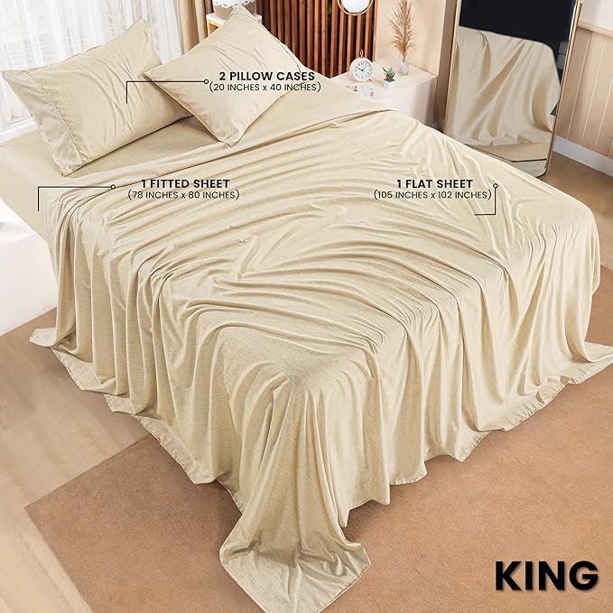 Utopia Bedding King Sheet Set – 4 Piece Bed Sheets for King Size Bed, Soft and Breathable Microfiber, Includes 1 Fitted Sheet, 1 Flat Sheet and 2 Pillowcases (Heather Oatmeal)
