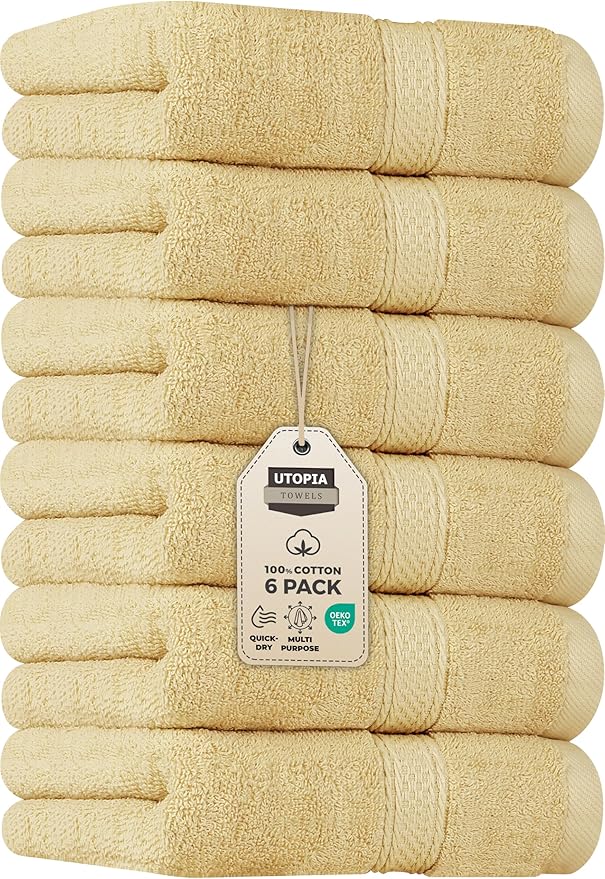 Utopia Towels 6 Pack Premium Hand Towels Set, 16 by 28 inches, 100% Ring Spun Cotton, Ultra Soft and Highly Absorbent 600GSM Towels for Bathroom, Gym, Shower, Hotel, and Spa, Beige