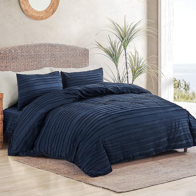 NEXHOME PRO California King Duvet Cover, Navy 3 Pieces Boho Tufted Duvet Cover Set, Soft and Lightweight Microfiber Comforter Cover Set for All Season (Navy Cal King, 104 x 98)-No Comforter