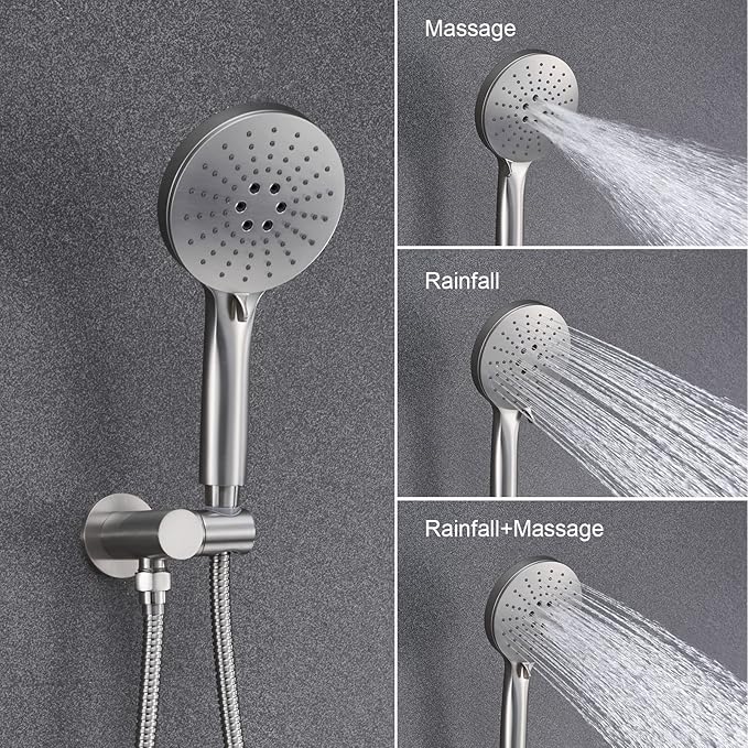 Iriber Shower System Wall Mounted Shower Faucet Mixer Set with Luxury High Pressure Shower head and 3-Setting Handheld, Bathroom Shower Trim Kit Contain Pressure Balance Valve, Brushed Nickel