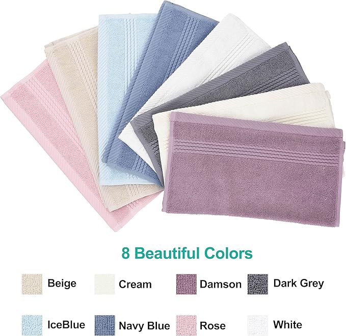 EastNBlue Lara 100% Turkish Cotton Washcloths 4 Pack, Extra Soft & Absorbent Wash Cloths for Face & Body (12" x 12"), Terry Cloth, Small Hand Towels for Bathroom, Ice Blue