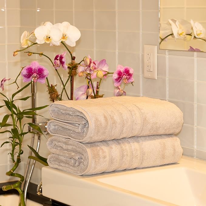 Mosobam Luxury Turkish 14pc XL Deluxe Bath Bundle Body Hand Face Towel and Mat Light Grey (Gray) 700 GSM & 1000 GSM Bamboo Viscose & Aegean Turkish Combed Cotton