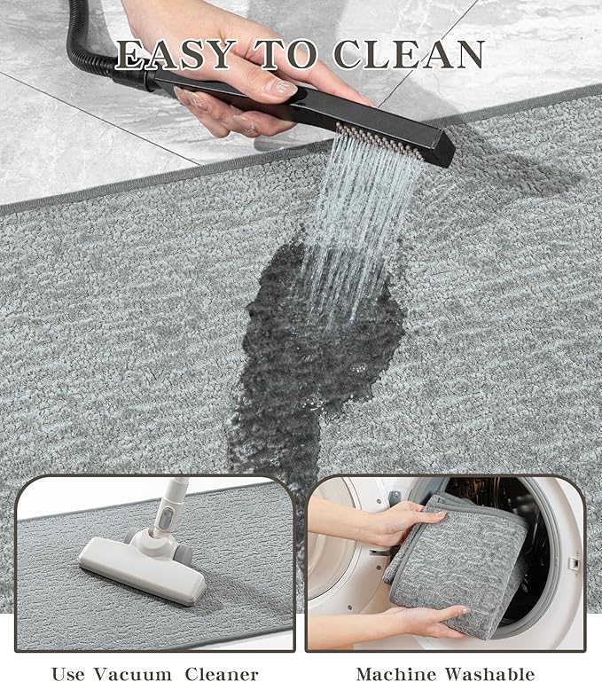 chakme Bathroom Rug Sets 2 Piece, Ultra Thin Bath Mat Quick Dry Bath Mat Set, Absorbent Bath Mat for Bathroom Non Slip Machine Washable, (Light Grey, 2 Piece)