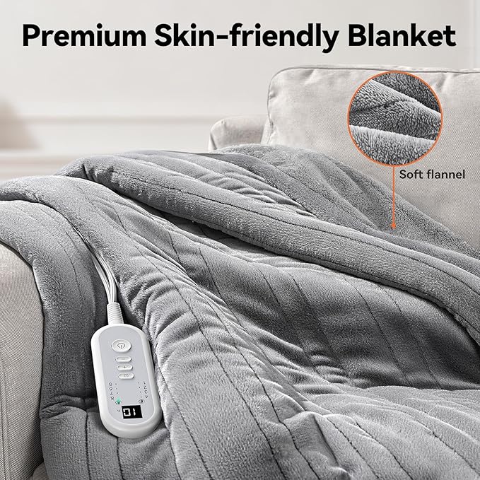 Heated Blanket Queen, Dual Control Electric Blanket, Ultra Soft Flannel, Consistent & Even Heating with 8 Heat Levels & 10 Hours Auto Off, Overheat Protection, Warm Gifts for Grandm (84"x90")
