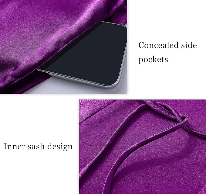 PRODESIGN Satin Kimono Robe Long Silky Bathrobe with Ostrich Feather Trim Sleepwear Wedding Bridesmaid Dressing Gown