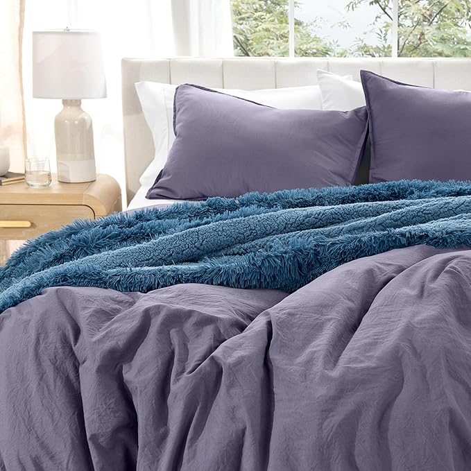 Bare Home Microfiber Duvet Cover Set - Ultra Soft Washed Microfiber - Oversized Queen Size - Linen-Like Look - Easy Care - Breathable Fabric - Our Softest Duvet Cover Set (Dusty Purple)