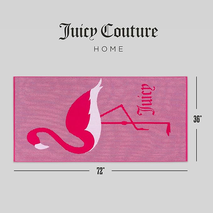 Juicy Couture Pink Flamingo 36" x 72" 100% Cotton Oversized Beach Towel - Soft, Absorbent, and Quick-Drying, Perfect for Beach, Pool, or Travel