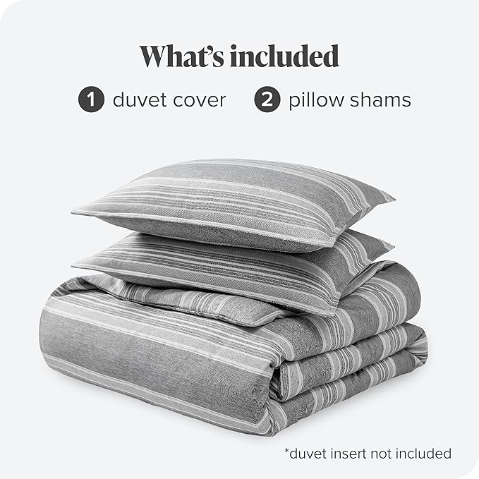 Bare Home Bedding Duvet Cover Queen Size - Premium 1800 Super Soft Collection - Lightweight, Duvet Cover - Soft Textured Bedding (Queen, Stripe - Heathered Charcoal)