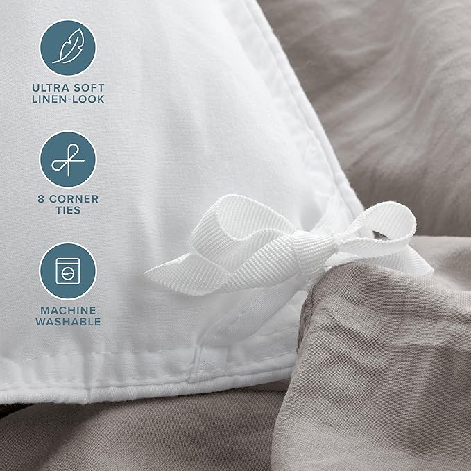 Bare Home Microfiber Duvet Cover Set - Ultra Soft Washed Microfiber - Twin/Twin Extra Long - Linen-Like Look - Easy Care - Breathable Fabric - Our Softest Duvet Cover Set (Twin/Twin XL, Frost Grey)