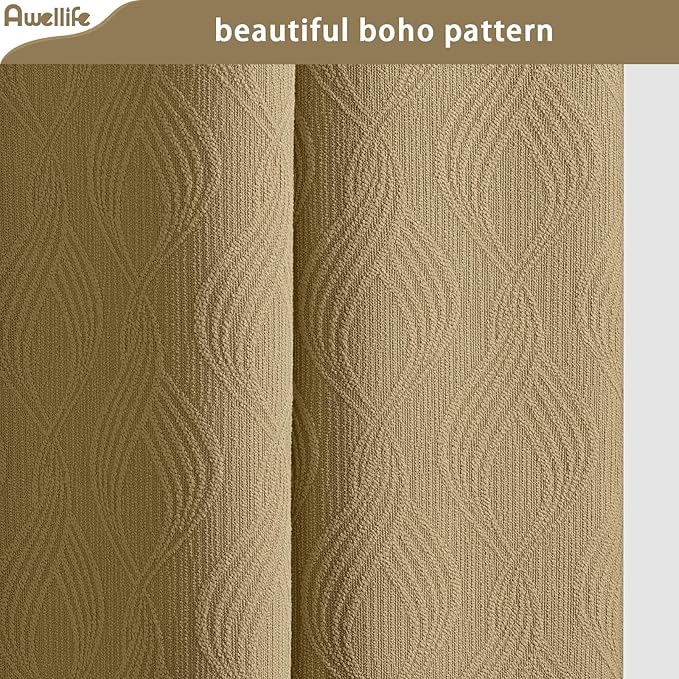 Awellife Modern Farmhouse Shower Curtains for Bathroom Fabric Brown Cotton Touch Bohemian Geometric 72" L X 72" W