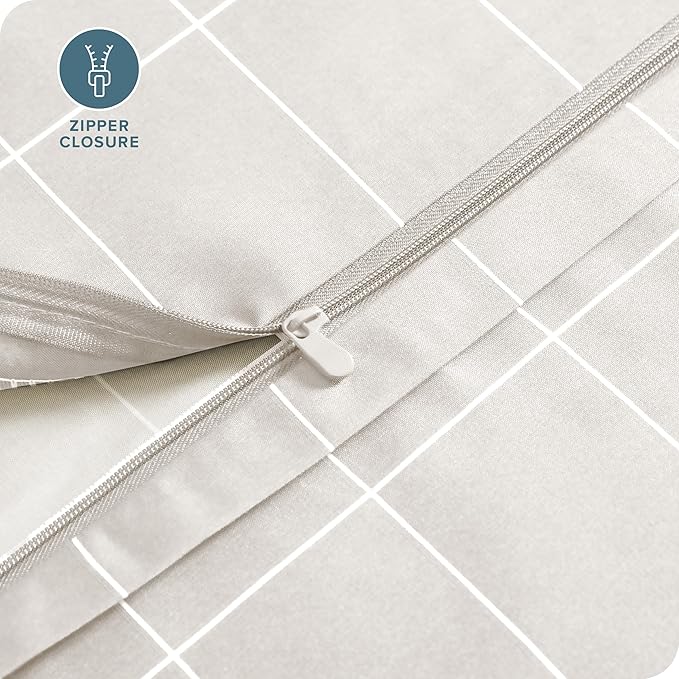 Bare Home Bedding Duvet Cover King Size - Premium 1800 Super Soft Collection - Lightweight, Cooling - Soft Breathable Bedding Duvet Cover (King, Grid - Stone/White)