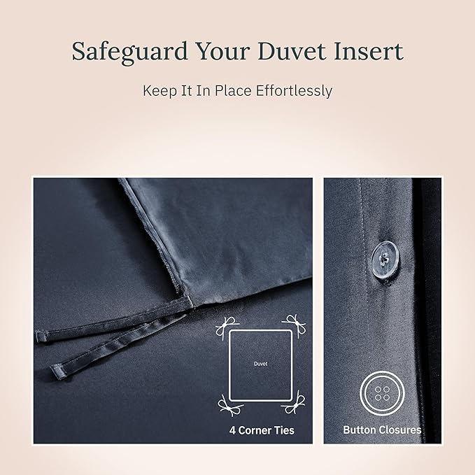 California Design Den 3 Pc Duvet Cover Set - Winner Good Housekeeping Best Bedding Awards 2025, 400 Thread Count Sateen, 100% Cotton Cooling Duvet Cover, Button Closure,Corner Ties - Indigo Dusty Blue