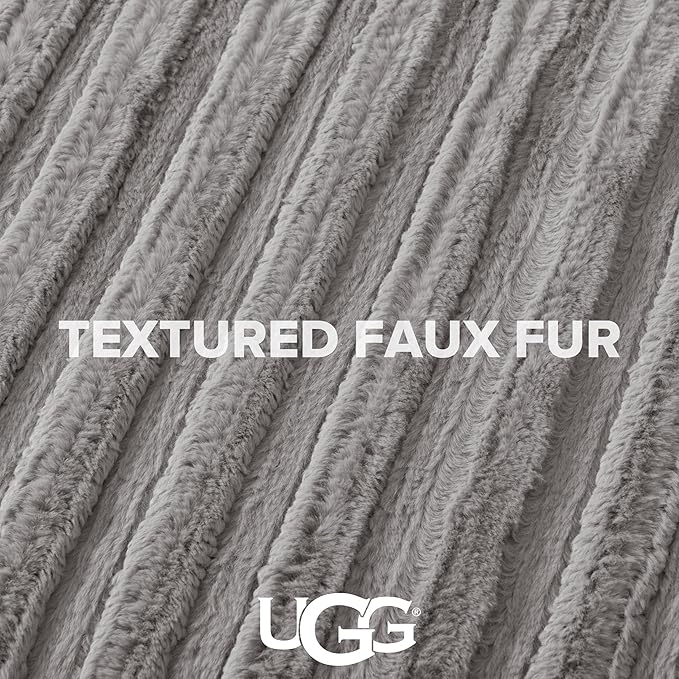 UGG Full/Queen Comforter Set with 2 Pillow Shams Plush Faux Fur Bedding Soft Warm Down Alternative Comforter Washable Hypoallergenic Fluffy Blanket Set for Bedroom, Full/Queen, Seal Grey (Kenzie)