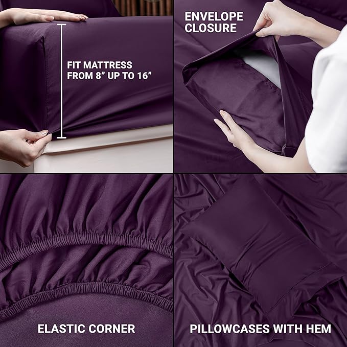 Utopia Bedding Twin Sheet Set – 3 Piece Bed Sheets for Twin Size Bed, Soft and Breathable Microfiber, Includes 1 Fitted Sheet, 1 Flat Sheet and 1 Pillowcase (Dark Purple)