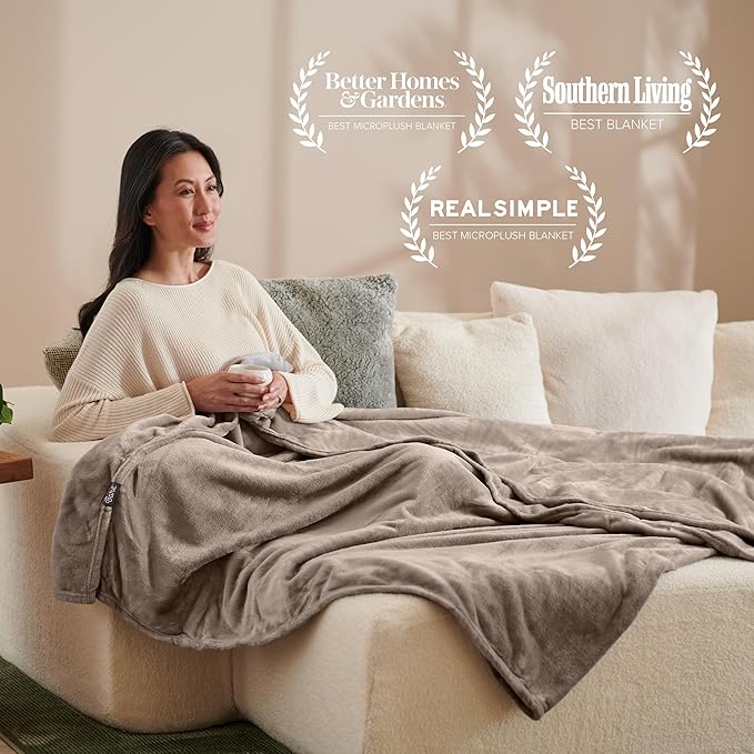 Bare Home Fleece Blanket - Throw/Travel - Ultra-Soft Lightweight for Bed, Sofa, and Couch - Luxury Microplush - Cozy Warm Blanket (Throw/Travel, Taupe)