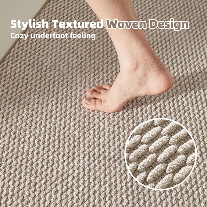 Bathroom Rugs Non Slip Washable, Super Absorbent Thin Bath Mat Quick Dry Low Pile Bathroom Rug, Beige 24"x47"