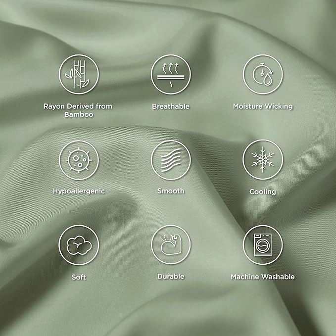 Bedsure Pillow Cases Queen, Cooling Pillow Cases, Rayon Derived from Bamboo Sage Green Pillowcases Queen Size Set of 2, Soft & Breathable Bedding Pillow Covers with Envelope Closure, 20x30 Inches