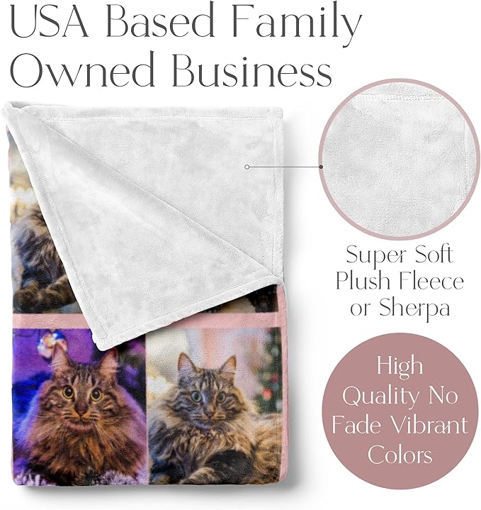 Ships Next Day, Custom Blanket with Picture - Printed in USA, Personalized Photo Blanket 9-Pic(Fleece – 96x120)