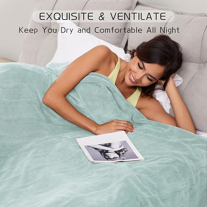 Electric Heated Blanket 84"x90" Queen Size, Soft Coral Fleece, Dual Controllers with 4 Heating Levels and 10 Hours Auto-Off, Machine Washable, Cozy Plush Fabric for Home, Mint Green