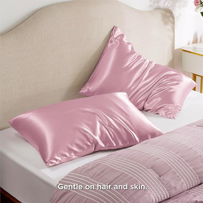 Bedsure Satin Pillowcase with Zipper, Similar to Silk Pillow Cases 2 Pack, Satin Pillow Cases Queen, Silky & Soft Pillow Covers for Hair & Skin, Gifts for Her, Pink Room Decor for Girls, 20x30 Inches
