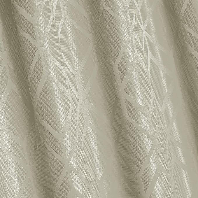 Amazon Basics Jacquard 2-Piece 100% Blackout Curtains, Living Room and Bedroom Drapes, Thermal Insulated Window Treatment, 52"x84", Beige