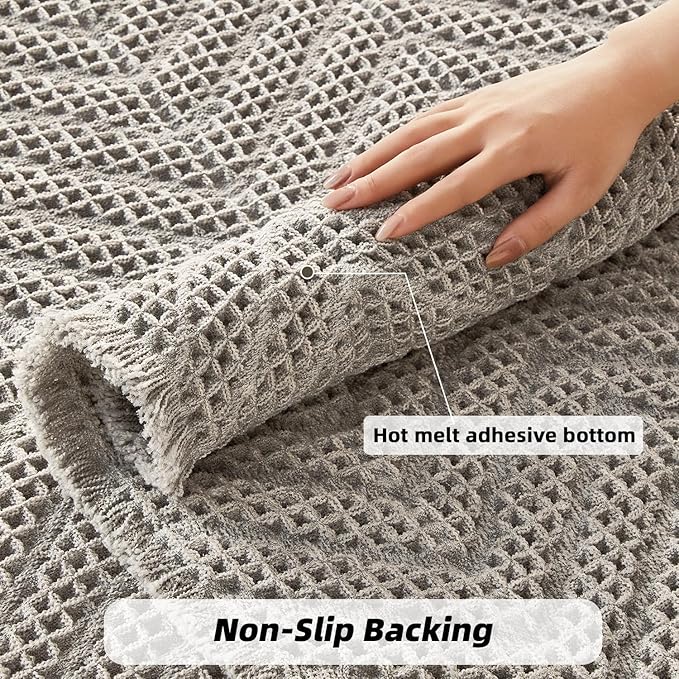 Bath Rugs,Upgraded Waffle Bath Mat,Super Absorbent Boho Bath Rug Non Slip Bath Rugs,Machine Washable Rugs, Rubber Backed Shower Matt, Ultra Soft,Gray,18" x 30"