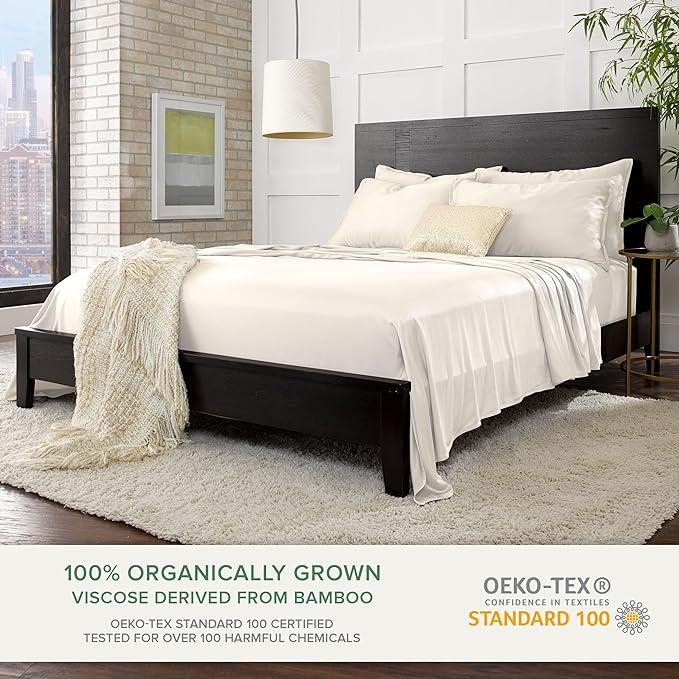 Split King Sheets by Pure Bamboo, Genuine 100% Organic Viscose Derived from Bamboo Bed Sheet Set, Soft & Cooling, Double Stitching *Not for Split Top (Split King, Ivory)
