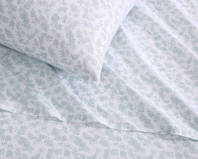 Tommy Bahama - King Sheets, Cotton Percale Bedding Set, Crisp & Cool, Stylish Bedding Set (Hibiscus Bloom Green, King)