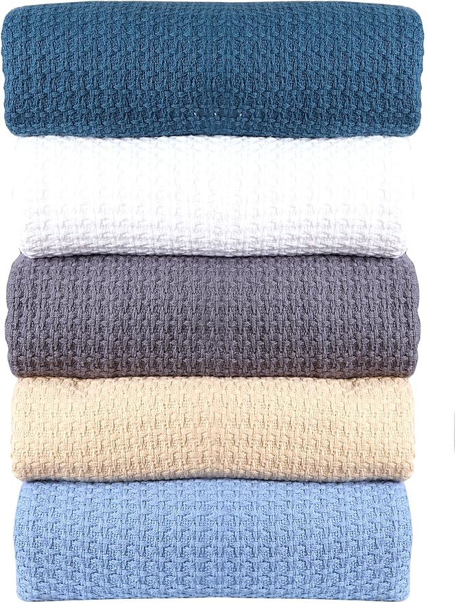 HILLFAIR 100% Combed Cotton Blanket– Twin XL Bed Blanket– Soft Cozy Warm Multipurpose Throws for Luxury Home Decor– 66 x 90 inch Twin XL Size Cotton Blankets for Beds- Blankets for All Season- White