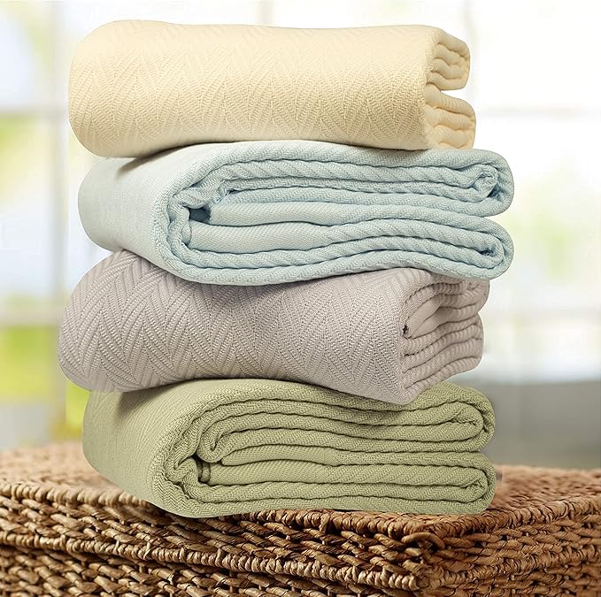 Threadmill Luxury Cotton Blankets for Twin Size Bed | All-Season 100% Cotton Twin Blanket for Bed | Herringbone Soft & Cozy Fall Thermal Blanket, 350GSM, 68x90 inches | Light Grey