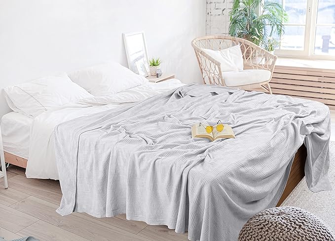Utopia Bedding Silver 100% Cotton Blanket [Twin Size - 90x72 Inch] 350GSM Lightweight, Soft and Breathable Thermal Blanket for All Seasons