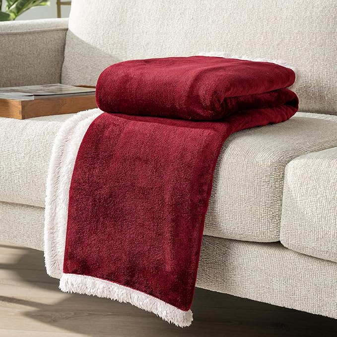 PAVILIA Sherpa Fleece Blanket for Bed, King Size, Maroon Red, Large Plush Soft Fuzzy Blanket, Cozy Reversible Winter Blanket for Women Men, 90x108 Inches