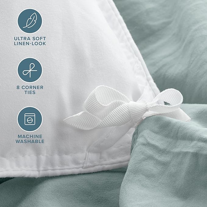 Bare Home Microfiber Duvet Cover Set - Ultra Soft Washed Microfiber - Oversized Queen Size - Linen-Like Look - Easy Care - Breathable Fabric - Our Softest Duvet Cover Set (Oversized Queen, Sea Spray)