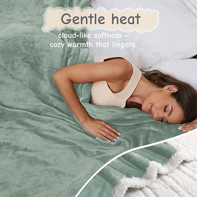 Electric Heated Blanket Full Size 72"x84", Soft Flannel with Overheat Protection, 6 Adjustable Heat Settings & 10-Hour Auto-Off Timer, Fast Heating for Winter Comfort, Light Green
