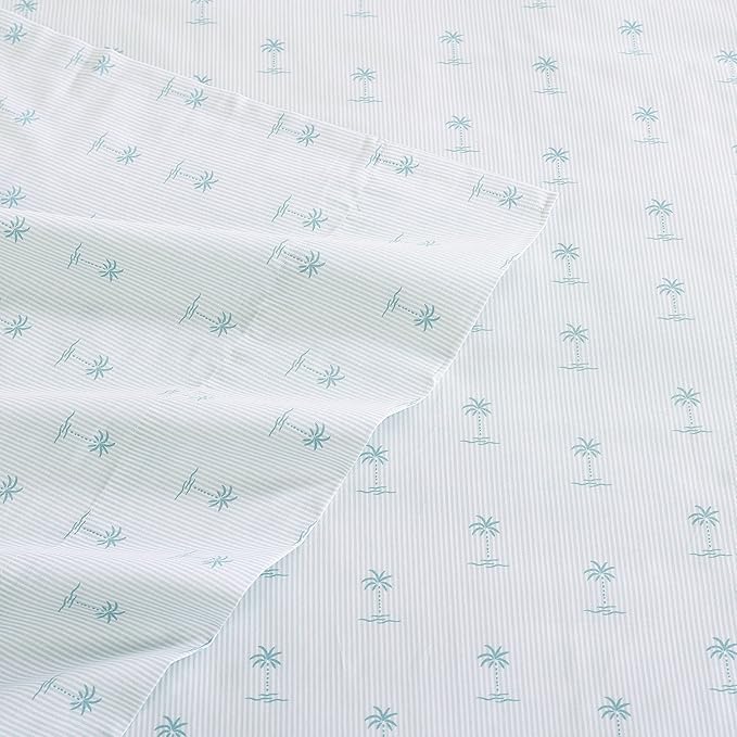Tommy Bahama - King Sheets, Cotton Percale Bedding Set, Crisp & Cool, Stylish Bedding Set (Kaw Palms Blue, King)
