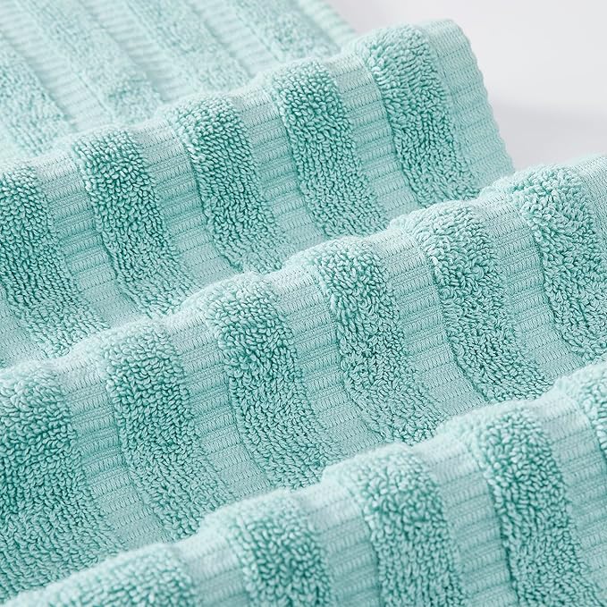 Modern Threads Organic Vines 6-Piece 100% Cotton Towel Set – Yarn Dyed Jacquard & Solid – Includes 2 Bath Towels, 2 Hand Towels, 2 Washcloths – Absorbent, Quick Dry, Soft & Durable – Aqua