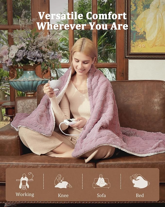 CAROMIO Heated Throw Blanket - Thick Tufted Sherpa Electric Blanket Throw with 10 Heating Levels and 10 Time Settings, ETL Certified Machine Washable Fast Heating Blanket Throw 50"×60", Dusty Pink