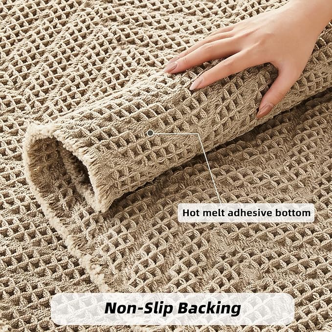 Bathroom Rugs Super Absorbent Boho Bath Mats Non Slip Washable Rugs for Bathroom Quick Dry Floor Mat, Ultra Soft Waffle Bath Mat,Brown,17"*24"