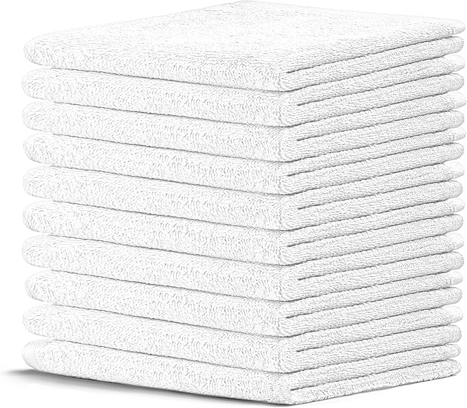 Crystal Ridge Cotton Wash Cloths 10 Pack - Washcloths for Showering, Face and Body, Soft and Highly Absorbent Multipurpose Towels for Bathroom, Kitchen, Spa and Gym - Wash Rags 12 x12 (White)