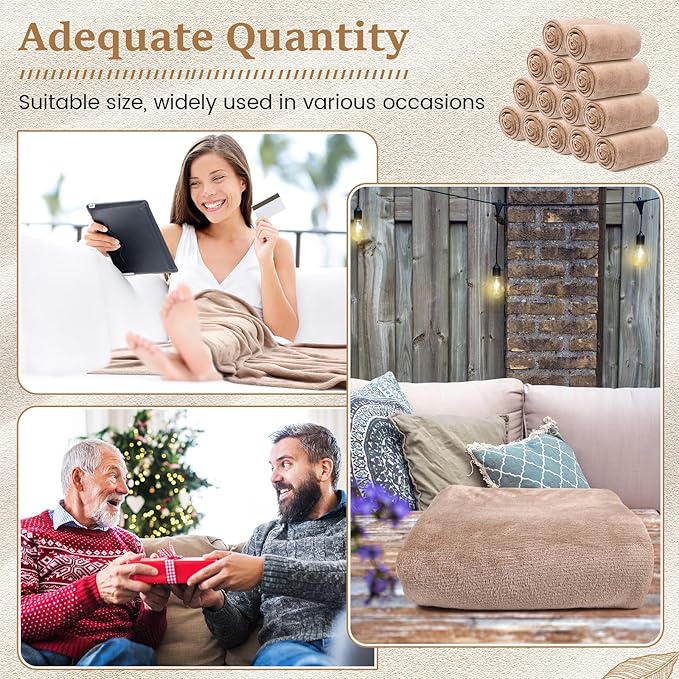 18 Pieces Fleece Blankets Bulk for Wedding 50 x 60 Inch Soft Lightweight Flannel Throw Blankets Bulk for Wedding Guests Home Outdoor Couch Sofa Bed Gifts(Camel)