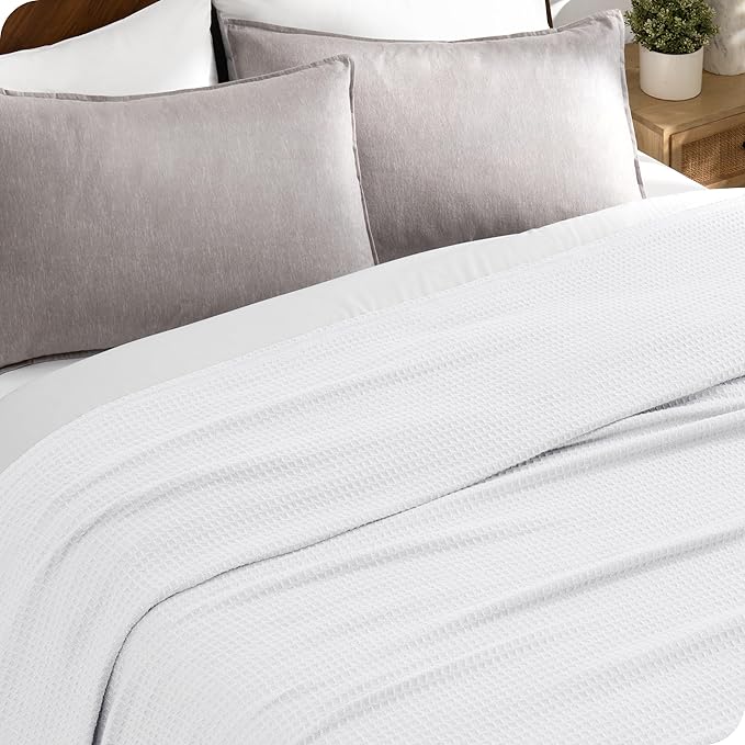 Bare Home White Waffle Blanket, 108Wx90L, 100% Cotton, Soft & Breathable for All Seasons, Lightweight Blanket, Perfect for Layering Bed, Sofa & Couch (King/Cal King, White)