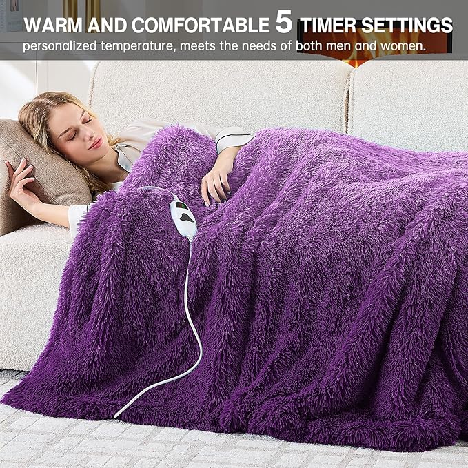 Heated Electric Blanket Throw,Warm Winter Birthday Gifts for Women Her Grandma-Faux Fur with Soft Sherpa,10 Heat Settings,5 Time Settings with Fast Heating, 50x60, Mystic Purple