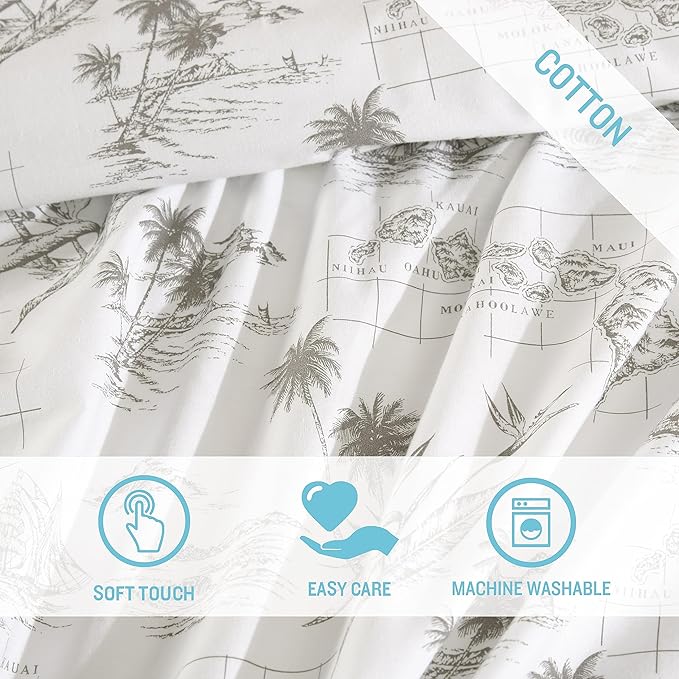 Tommy Bahama - Queen Sheets, Cotton Percale Bedding Set, Crisp & Cool, Stylish Bedding Set (Vintage Map Brown, Queen)